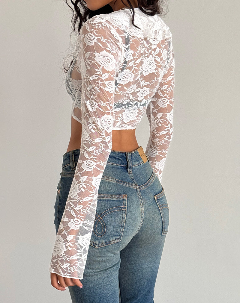 Image de Raine Cardigan non doublé en ivoire Big Rose Lace