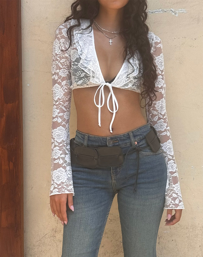 Image de Raine Cardigan non doublé en ivoire Big Rose Lace