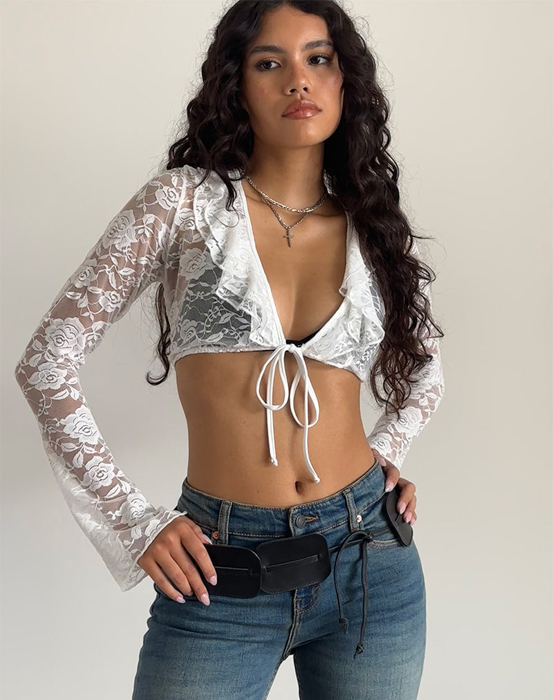 Image de Raine Cardigan non doublé en ivoire Big Rose Lace