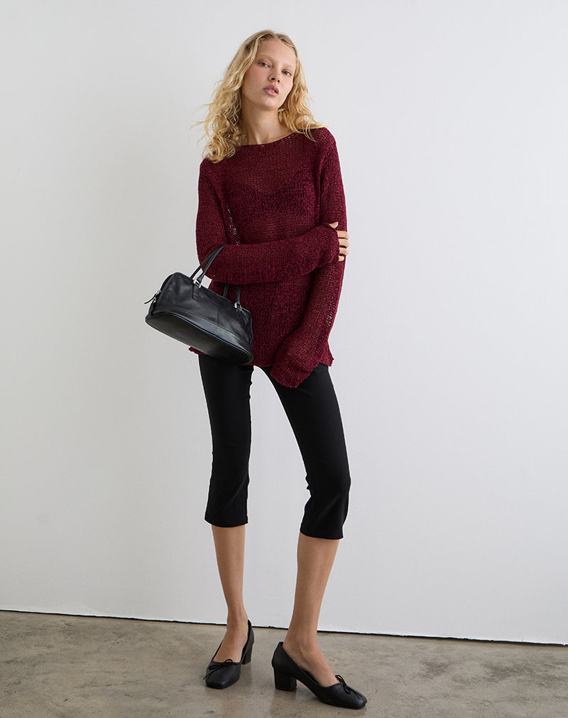 Image de Rajiya Open Weave Jumper in Burgundy