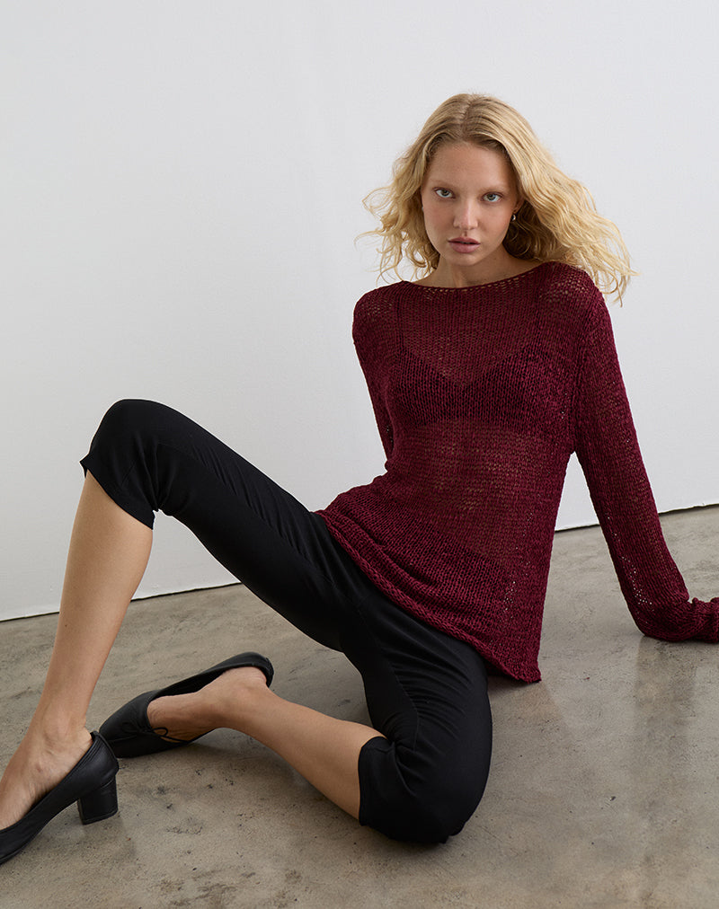 Image de Rajiya Open Weave Jumper in Burgundy