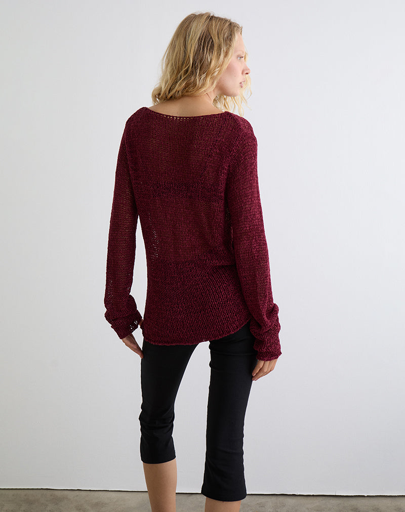 Image de Rajiya Open Weave Jumper in Burgundy