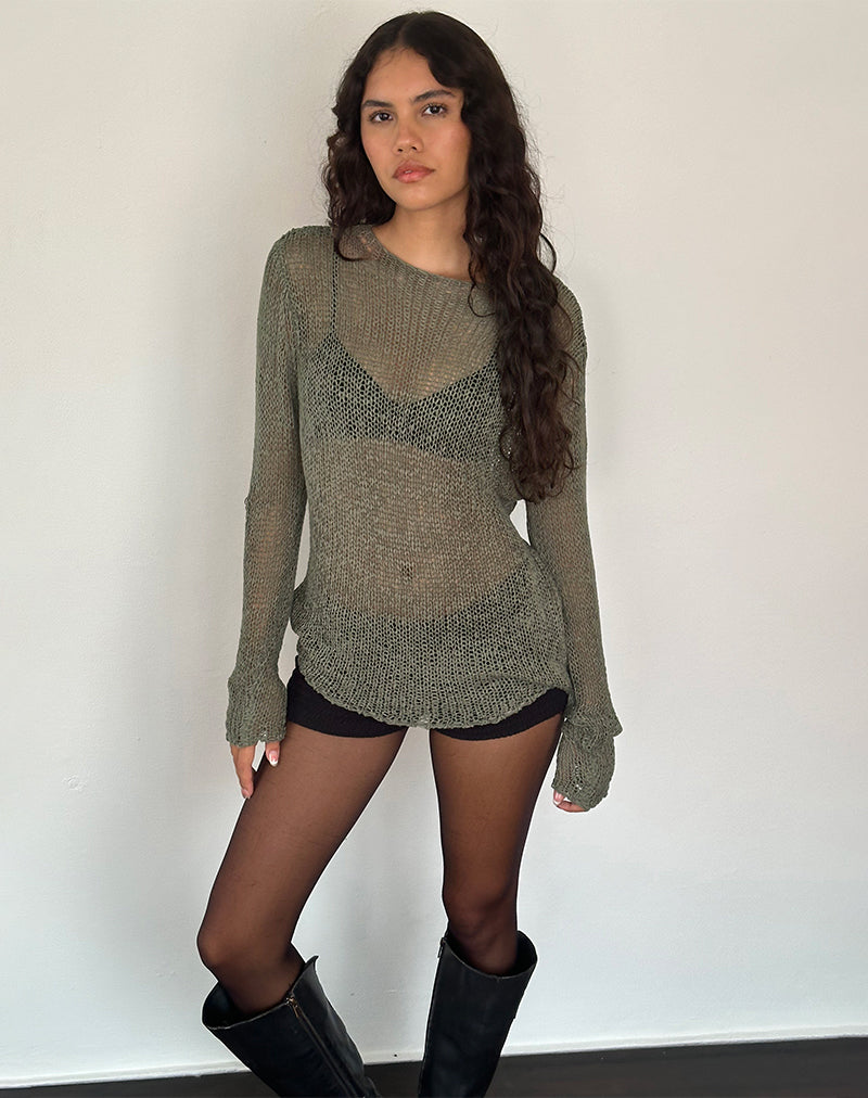 Image de Rajiya Open Weave Jumper in Olive