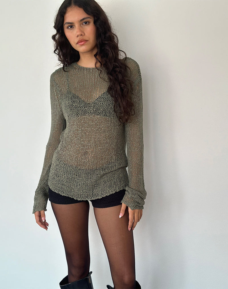 Image de Rajiya Open Weave Jumper in Olive