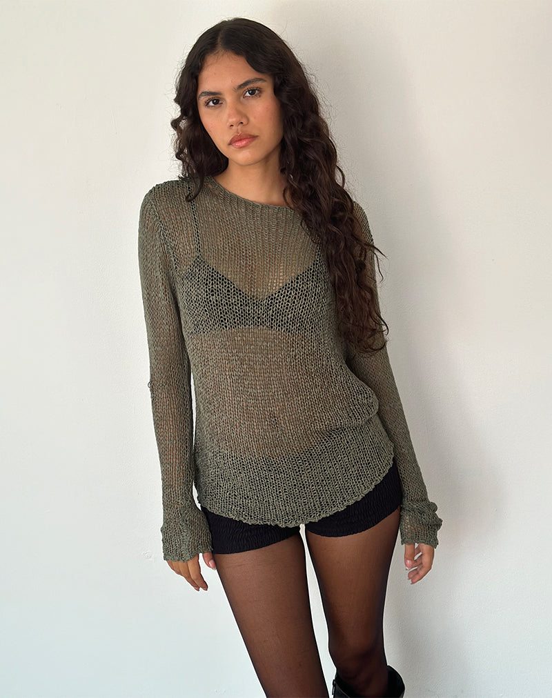 Image de Rajiya Open Weave Jumper in Olive