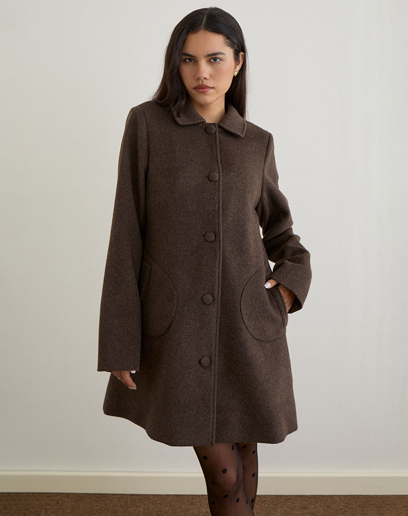 Image of Rakai Pea Coat in Chocolate Wool