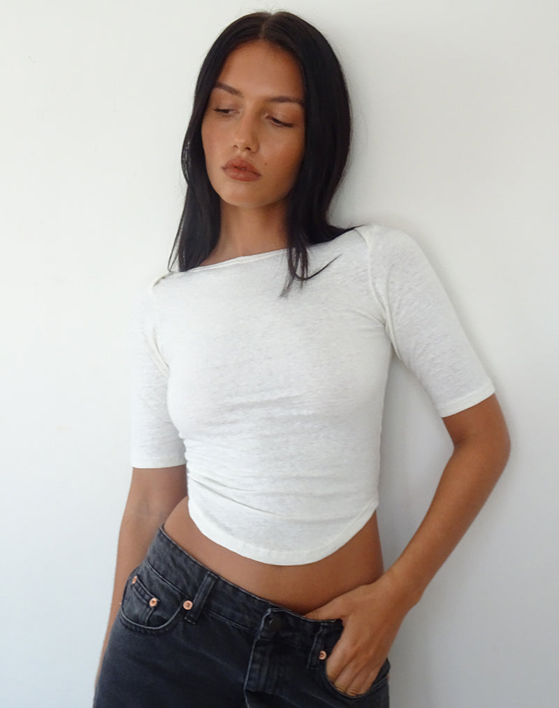 Top Ralda à ourlet incurvé en coton chanvre blanc