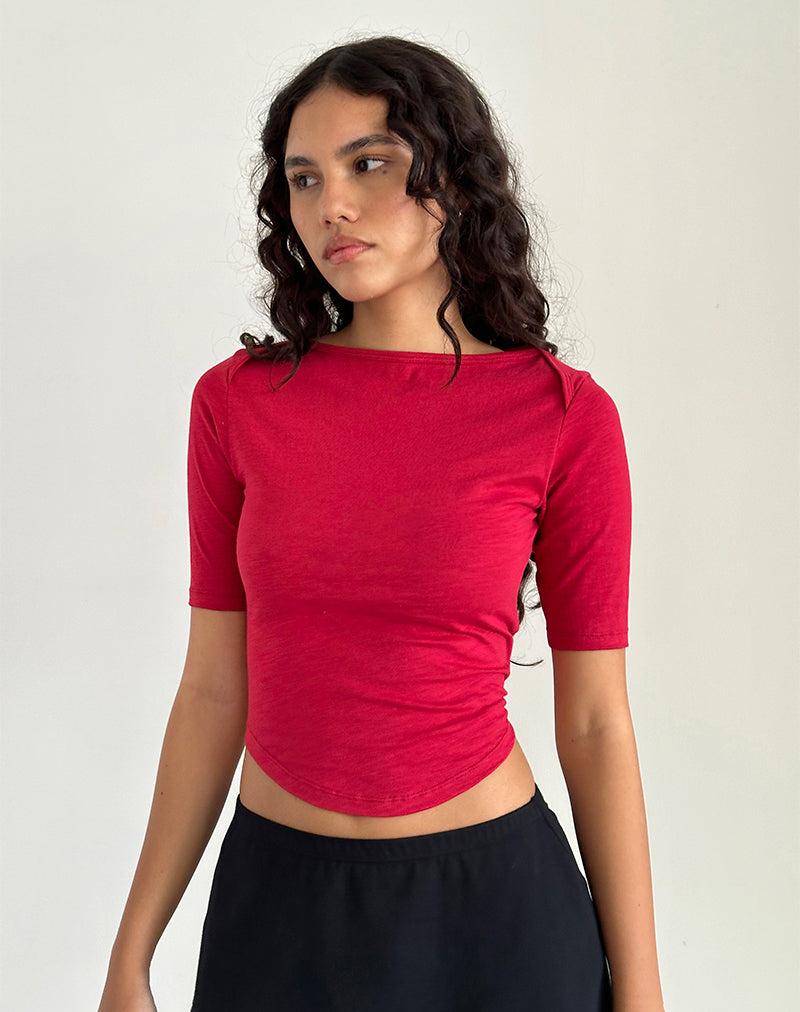 Tee-shirt Ralda en jersey courbé, rouge adrénaline