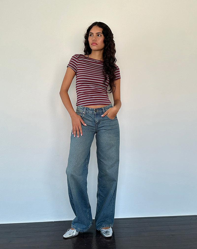 Image de Ralina Short Sleeve Top in Mulberry Grey Stripes