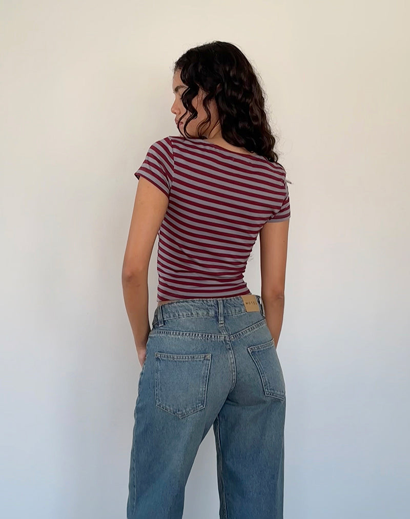Image de Ralina Short Sleeve Top in Mulberry Grey Stripes