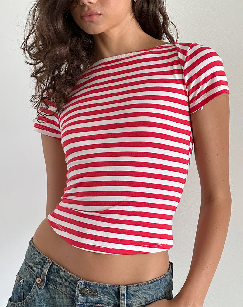Image du Top Ralina à rayures rouges et blanches