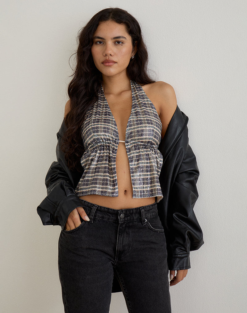 Image de Ramilo Top in Sequin Vintage Check Brown