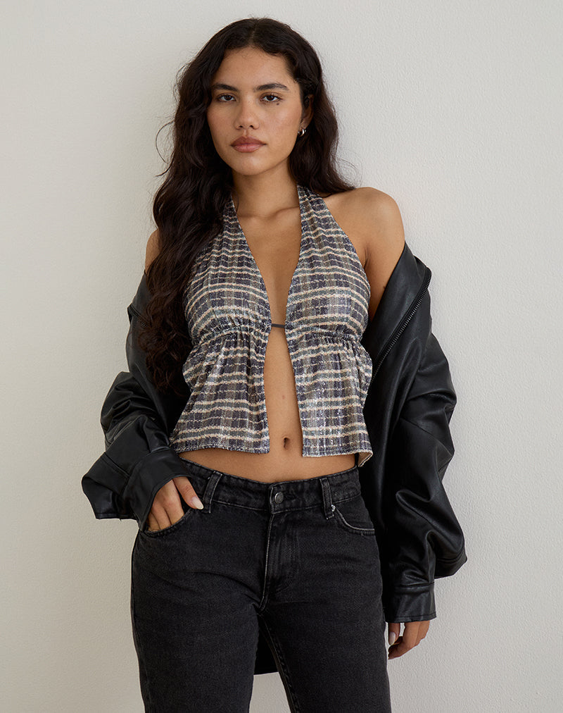 Image de Ramilo Top in Sequin Vintage Check Brown