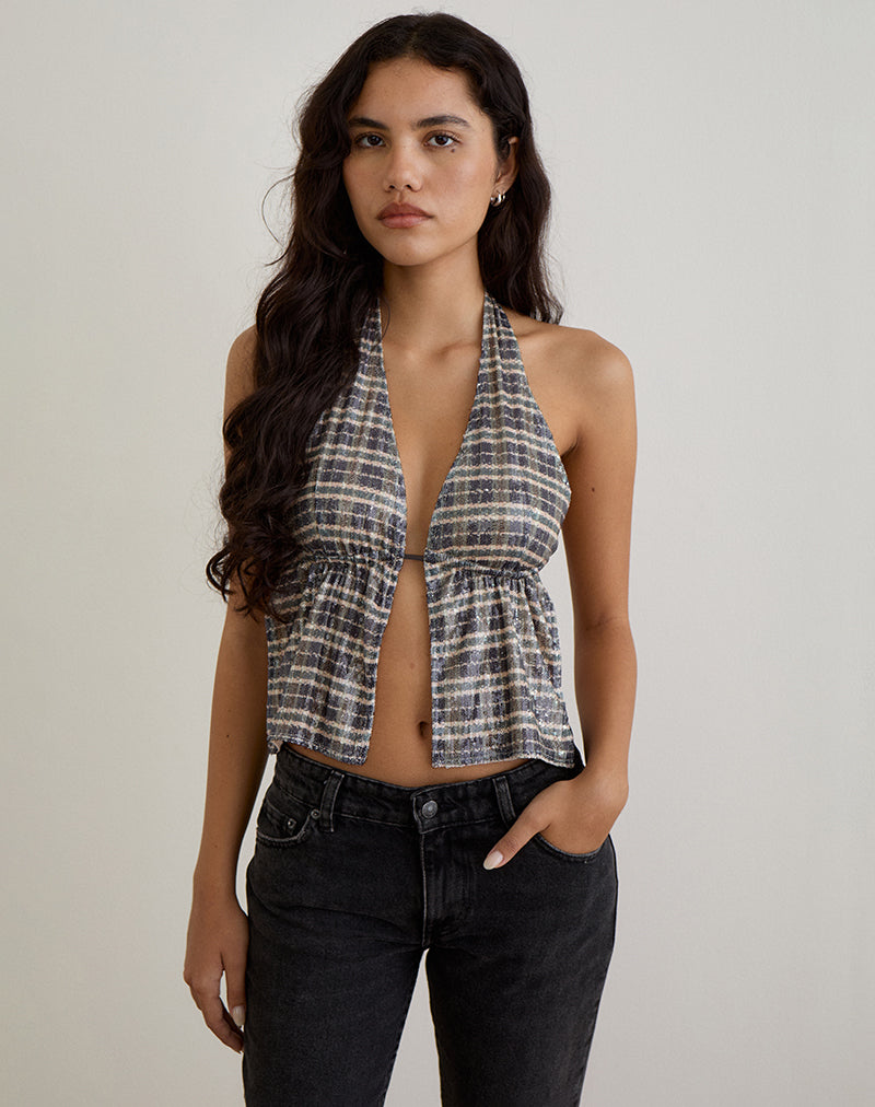 Image de Ramilo Top in Sequin Vintage Check Brown