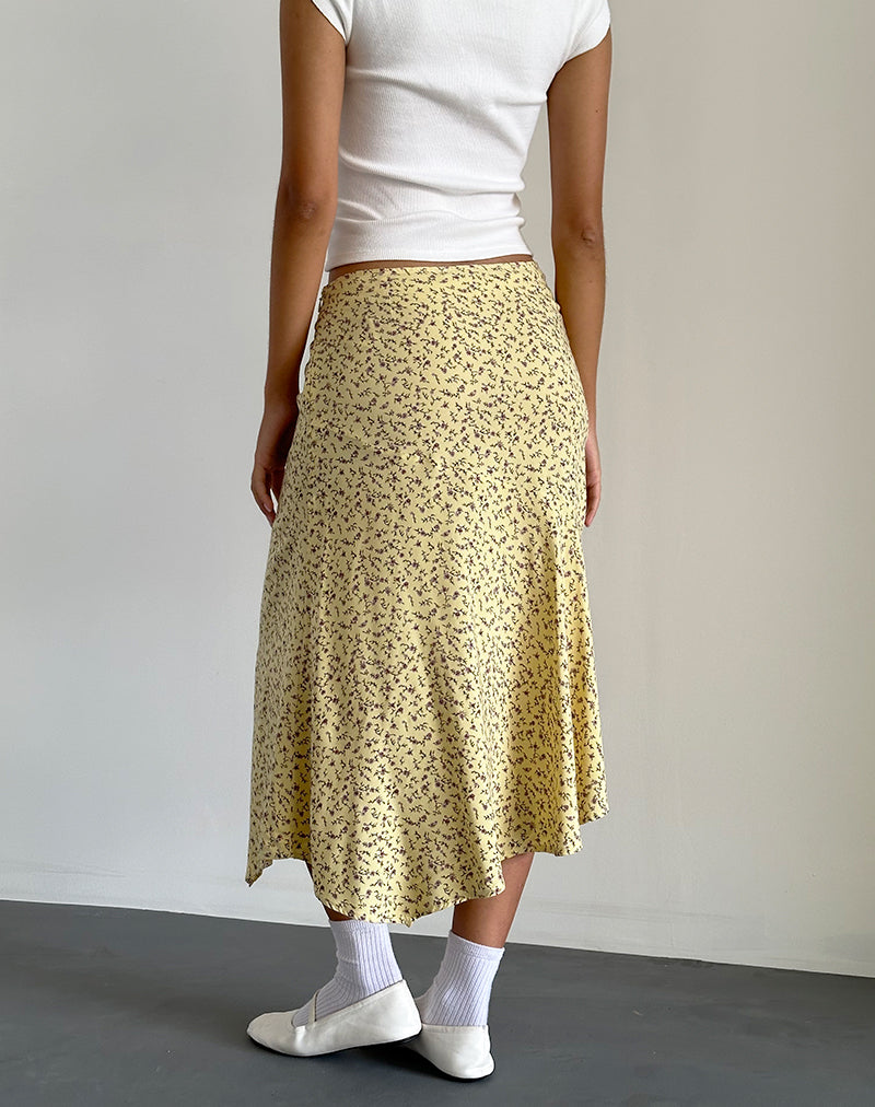 Image de Rans Waterfall Hem Midi Skirt in Flowing Flower Yellow