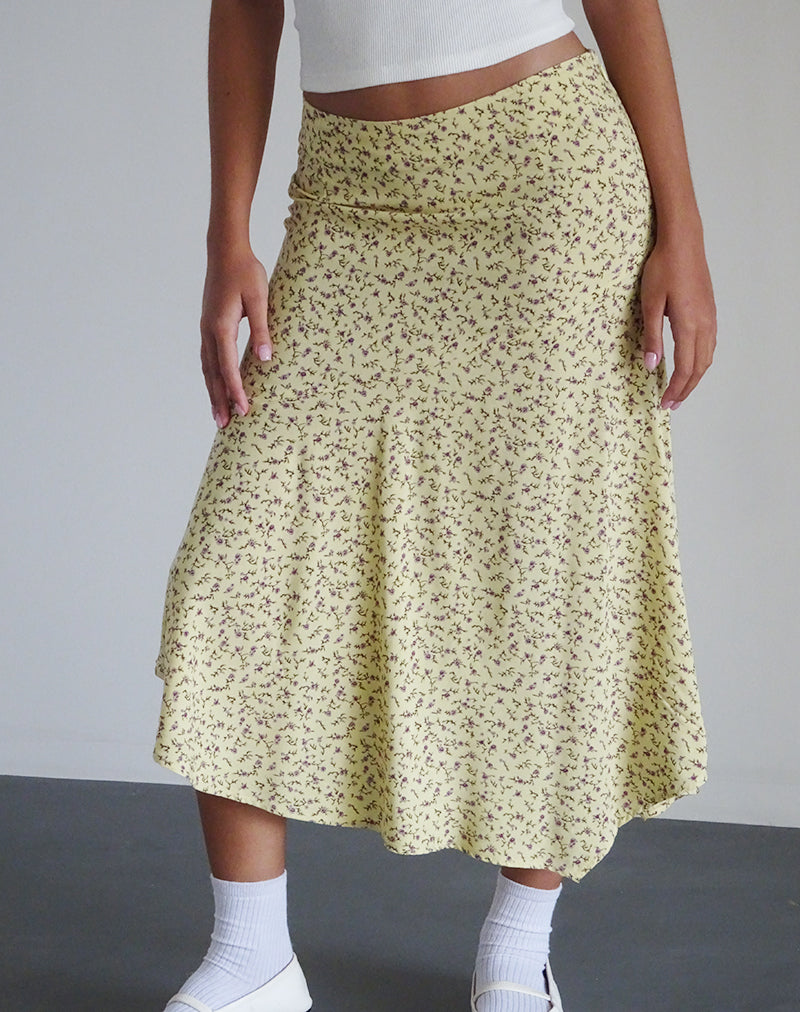 Image de Rans Waterfall Hem Midi Skirt in Flowing Flower Yellow