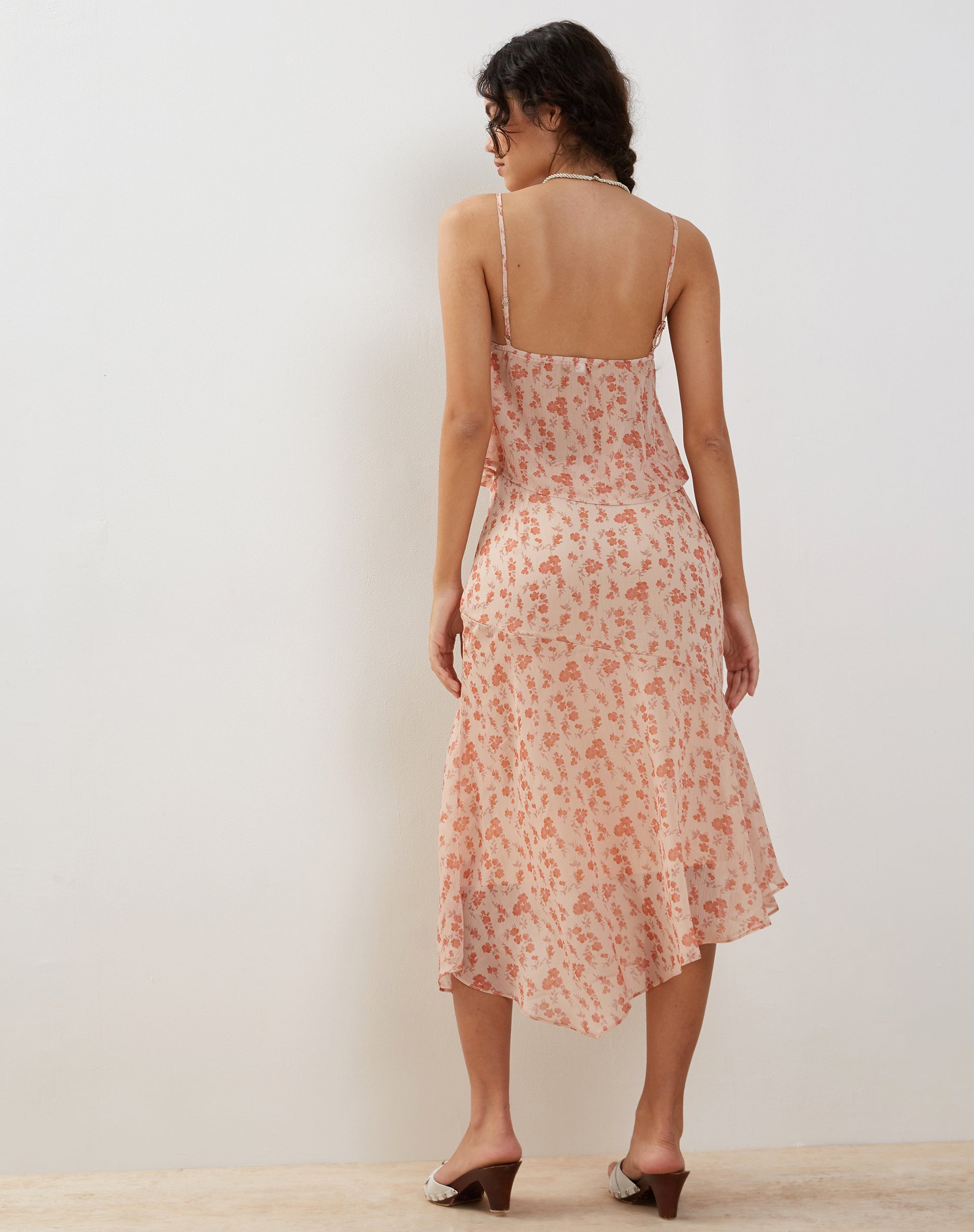 Image of Rans Waterfall Hem Chiffon Midi Skirt in Peach Cherry Blossom