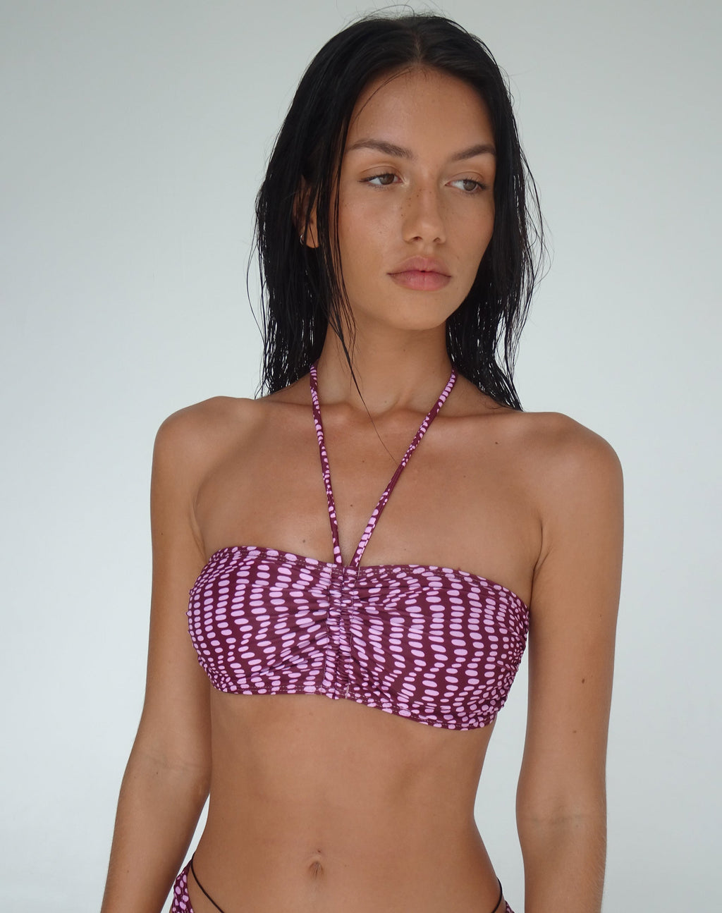 Haut de bikini Raqui, violet, à pois irréguliers