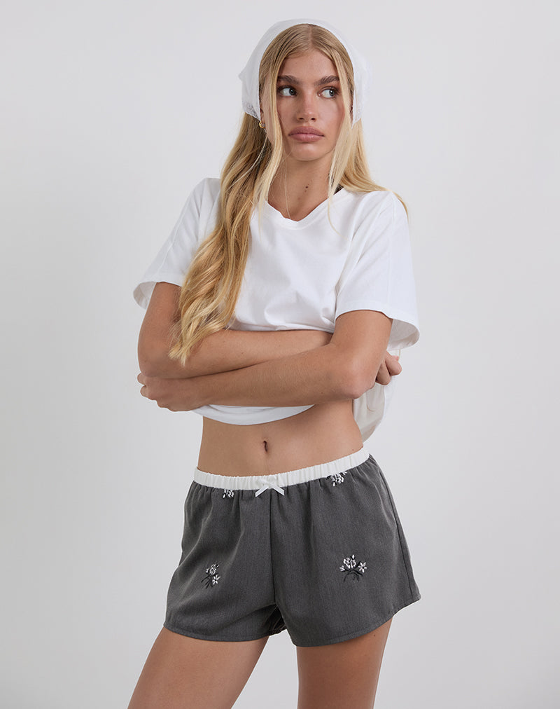 Short Rata, brodé de fleurs, anthracite