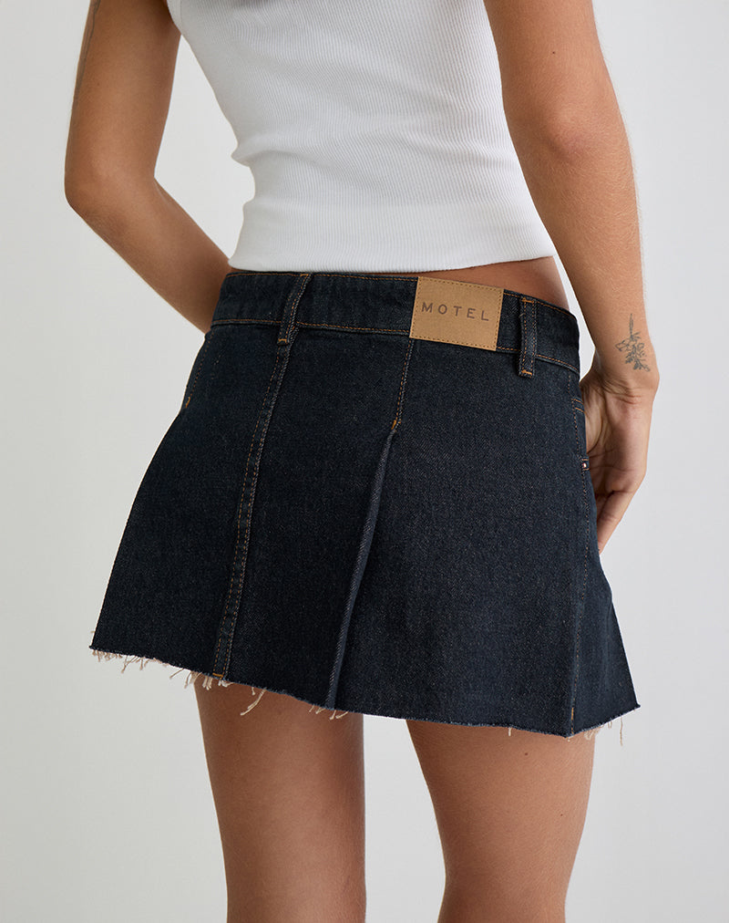 Image of Raw Hem Dart Mini Skirt in Indigo