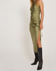 image de Raybu Ruched Midi Dress in Satin Olive