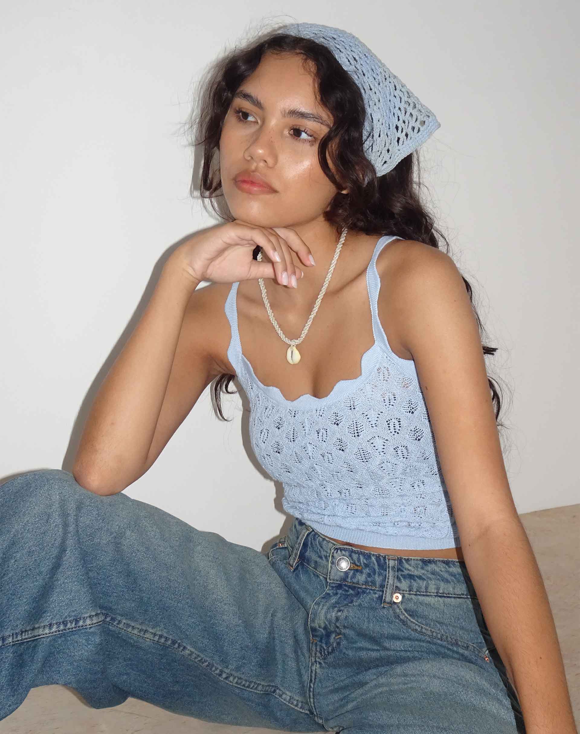 Image de Reagan Pointelle Knit Cami Top in Baby Blue
