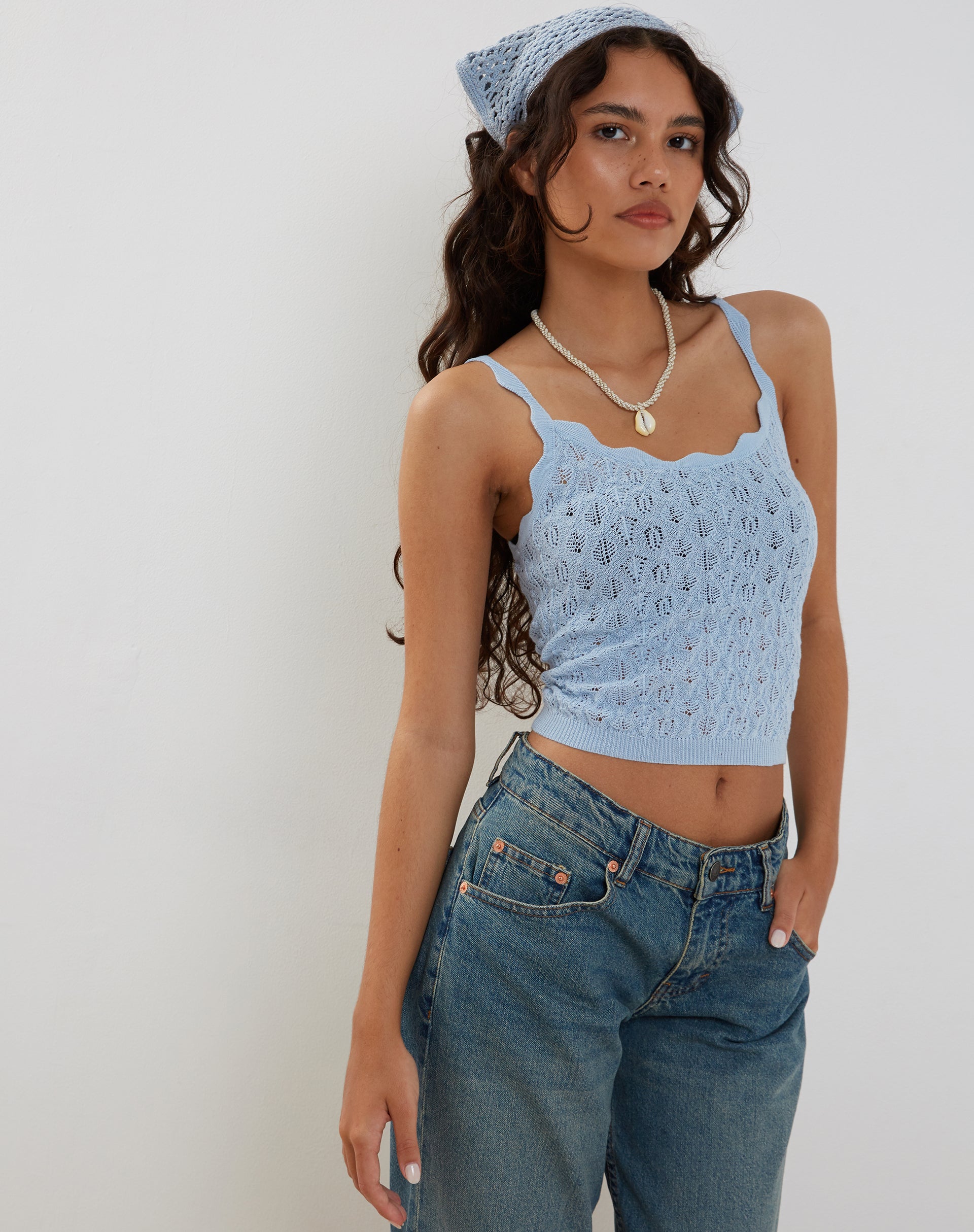 Image de Reagan Pointelle Knit Cami Top in Baby Blue
