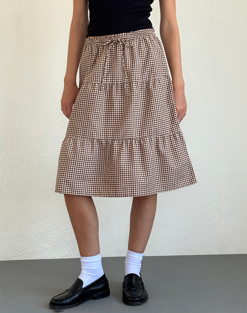 Jupe midi Reef, vichy miniature, marron