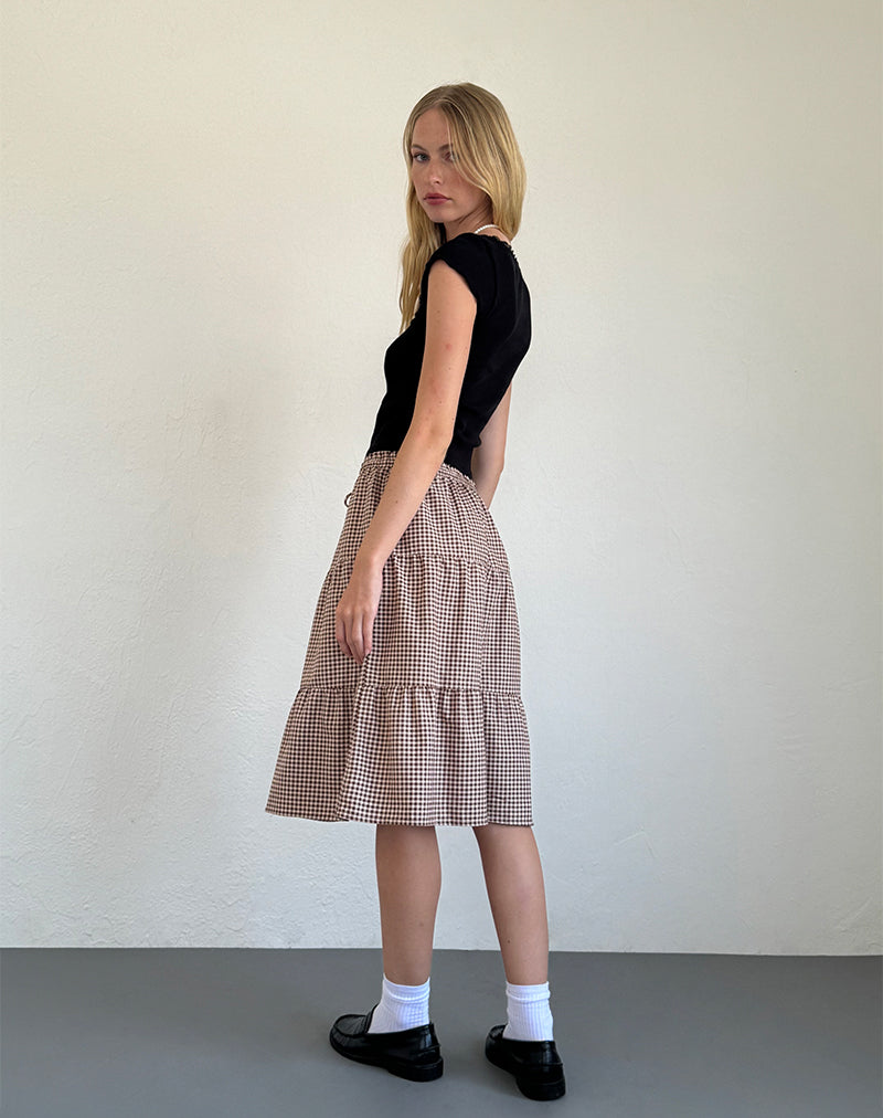 Jupe midi Reef, vichy miniature, marron