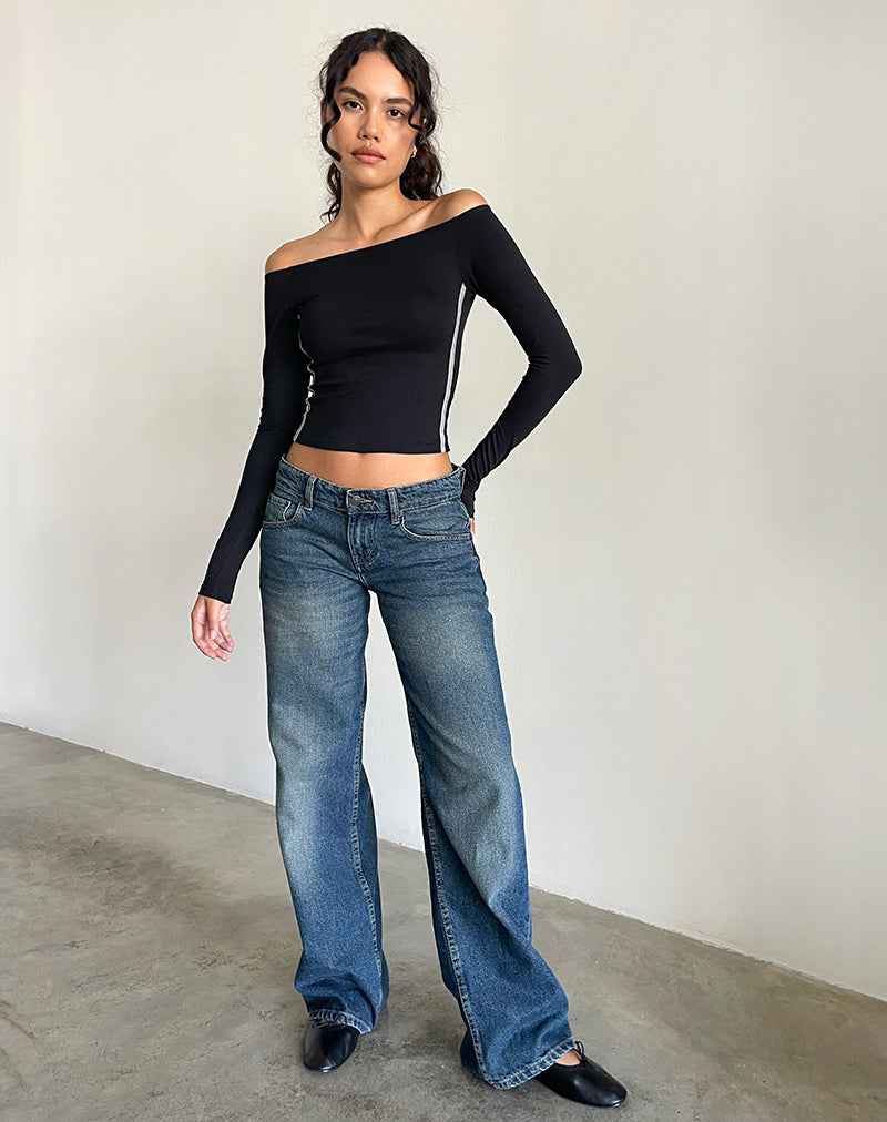 Image de Reiba Long Sleeve Top in Black with Grey Binding