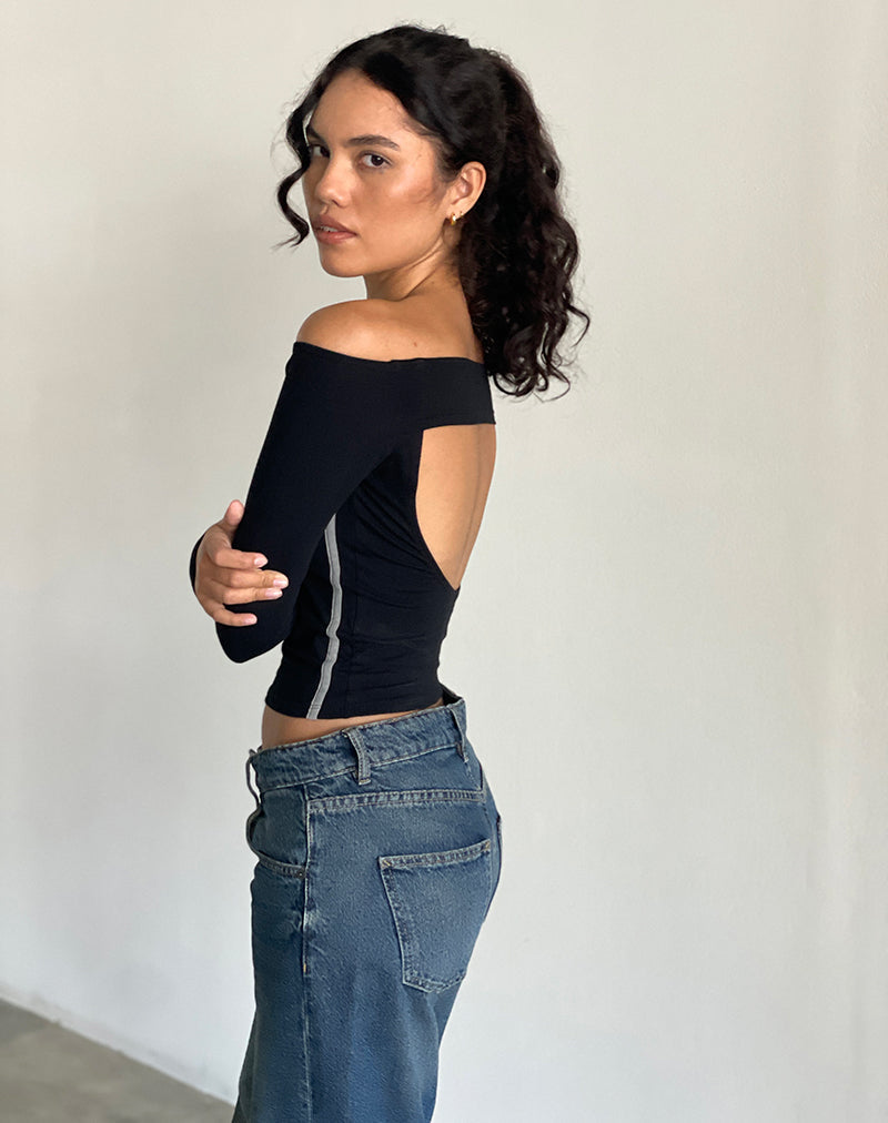 Image de Reiba Long Sleeve Top in Black with Grey Binding