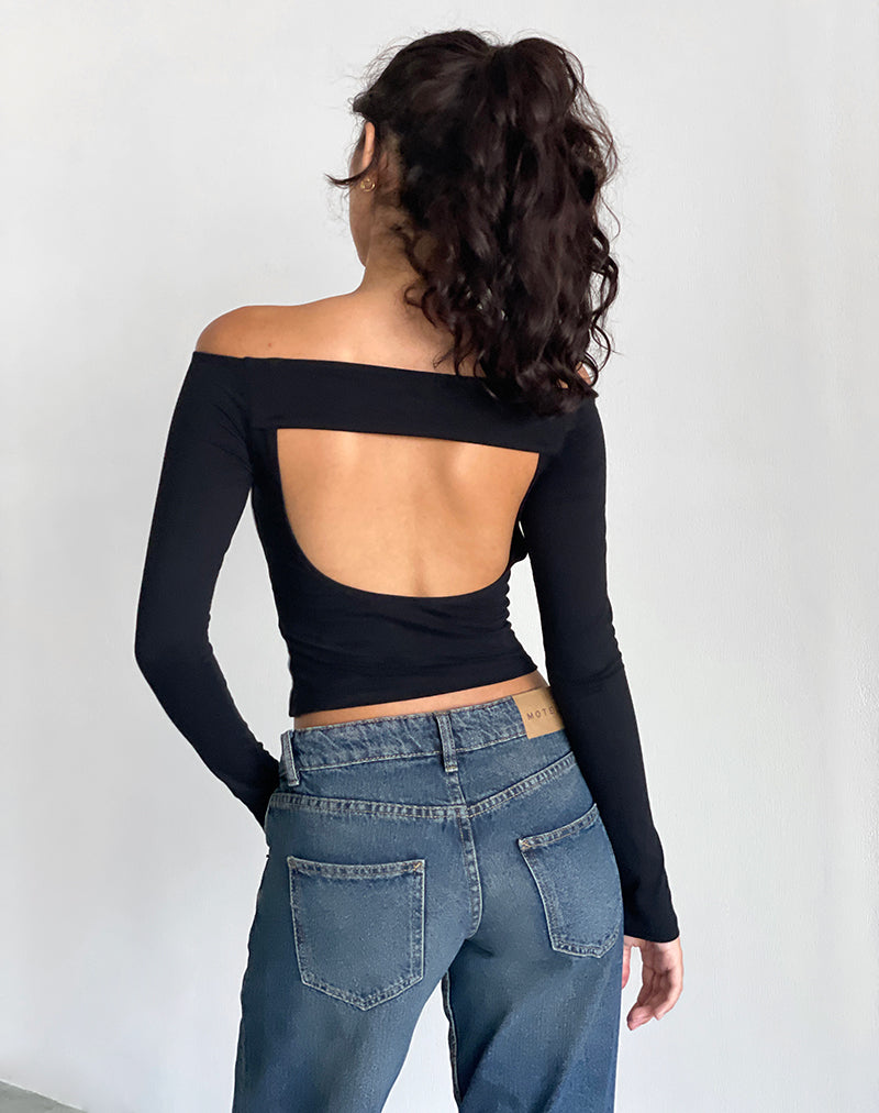 Image de Reiba Long Sleeve Top in Black with Grey Binding