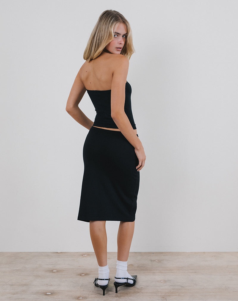Image de la jupe midi Rella en tricot plat Noir