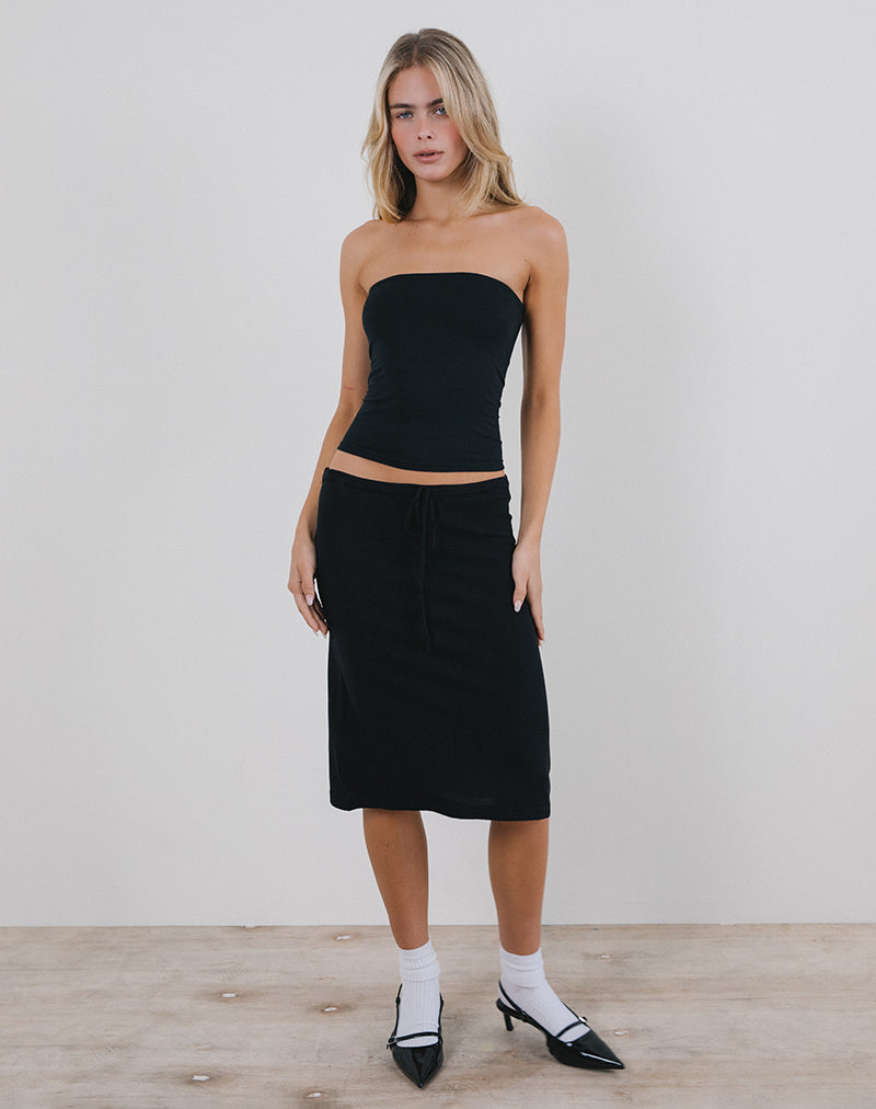 Jupe midi Rella en tricot plat noir