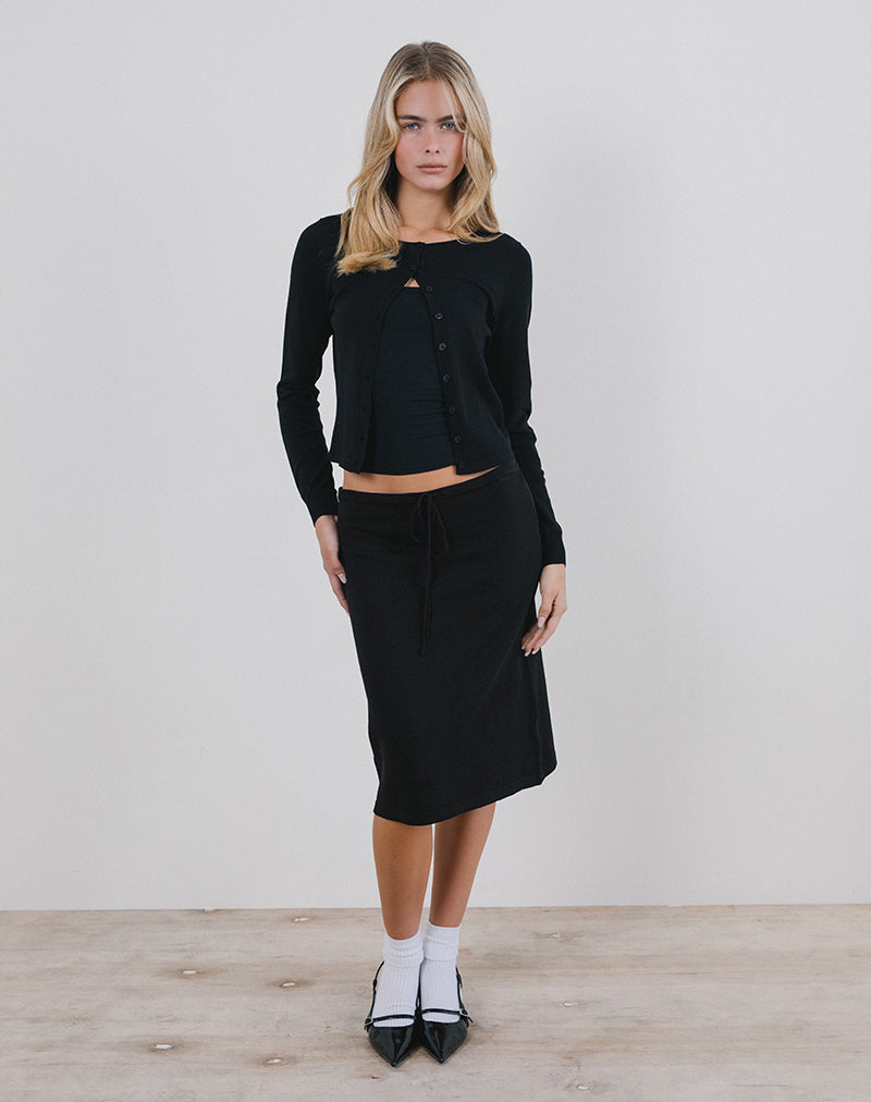 Image de la jupe midi Rella en tricot plat Noir