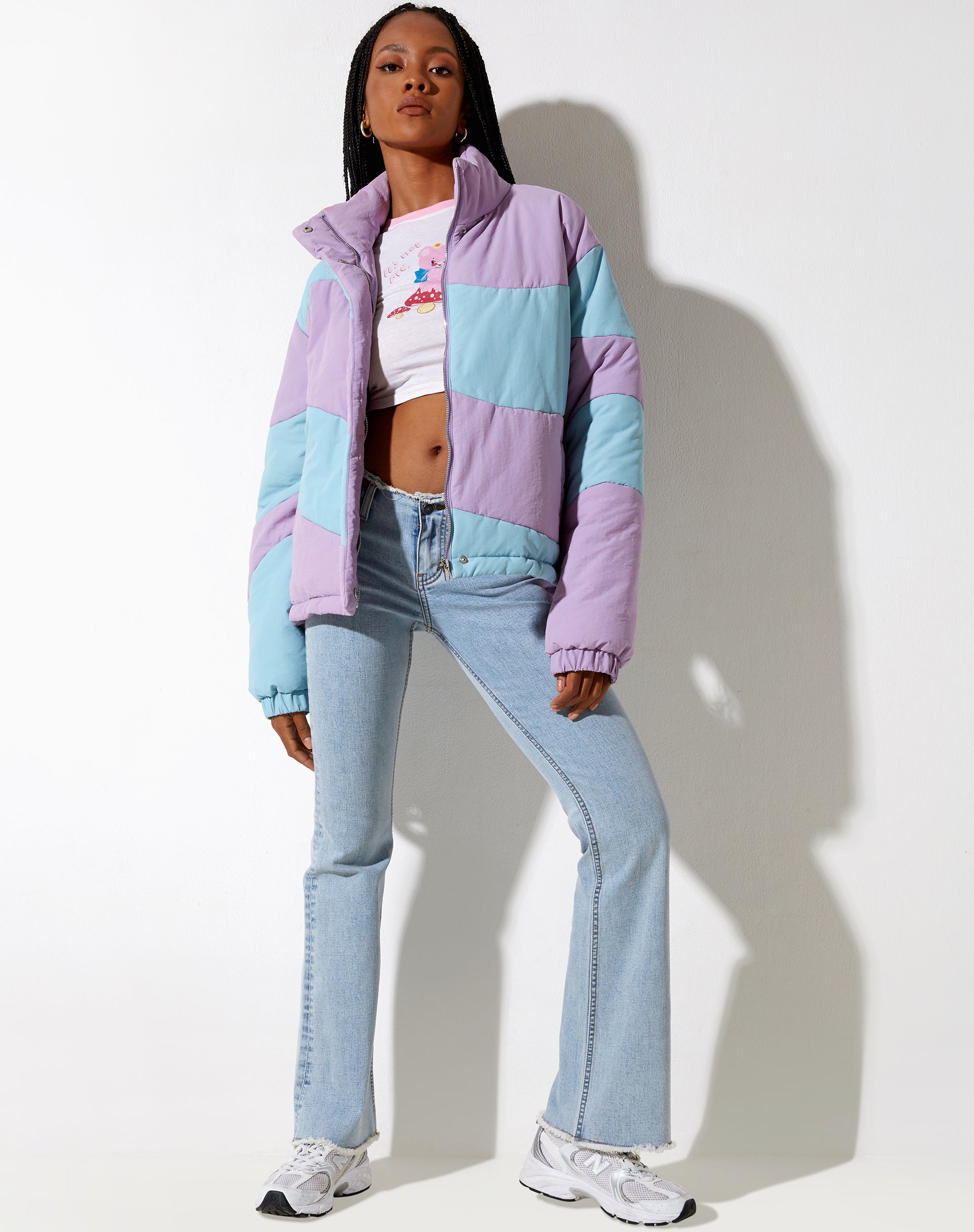 Image de la veste Renee Puffa en violet et bleu à panneaux