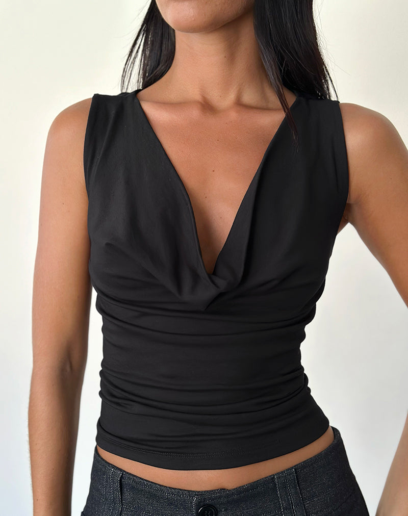 Image de Reni Cowl Neck Top in Black Rayon Jersey