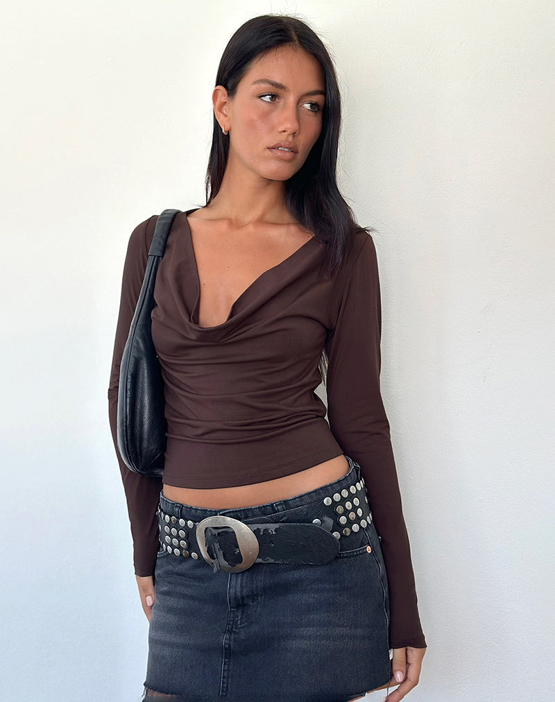 Image de Renice Cowl Long Sleeve Top in Bitter Chocolate