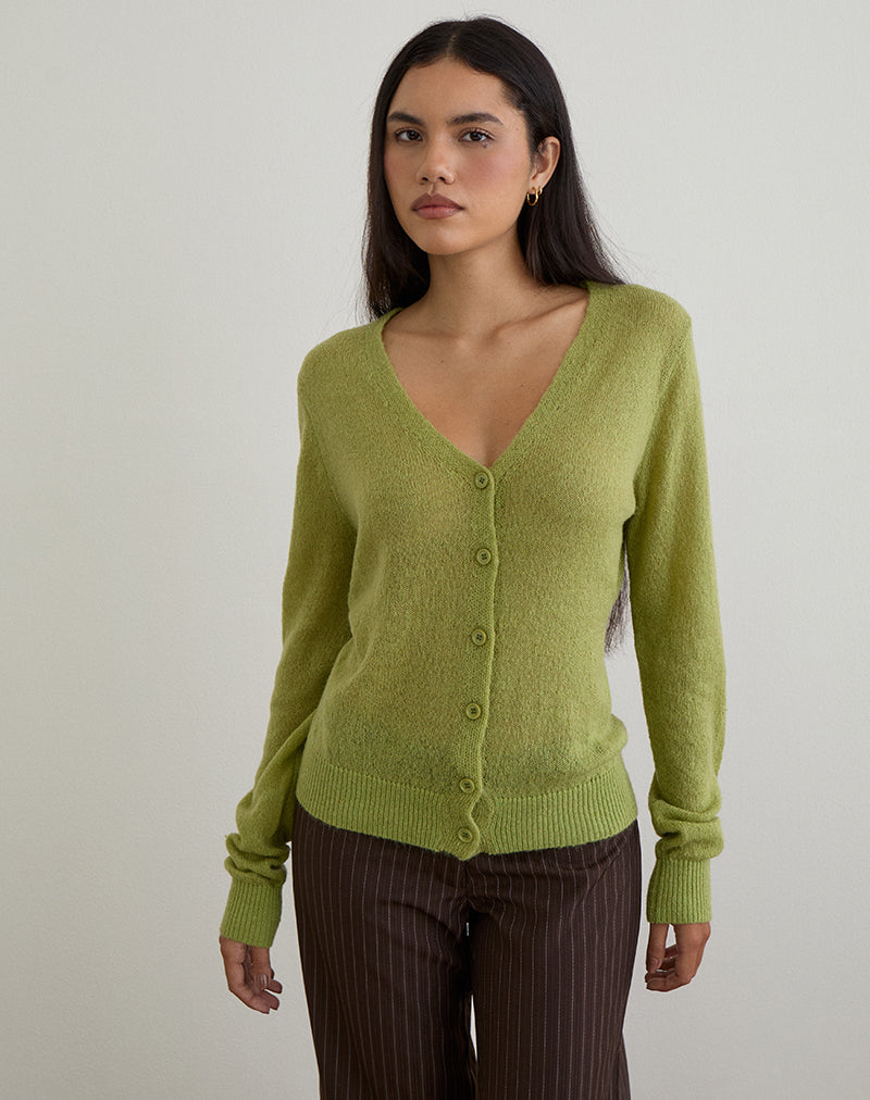 Cardigan Renisa en maille transparente vert