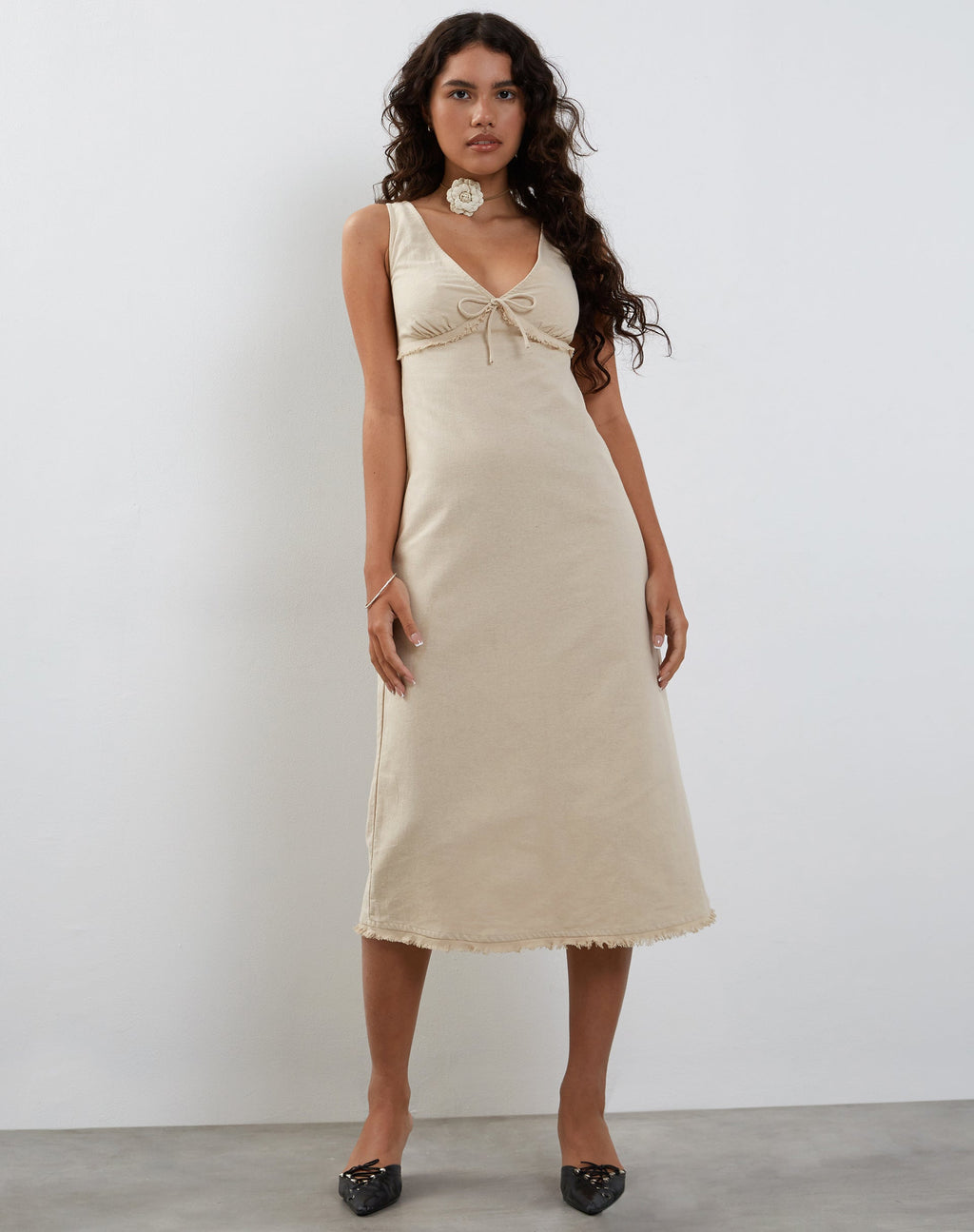 Antari Midi Dress, lin écru