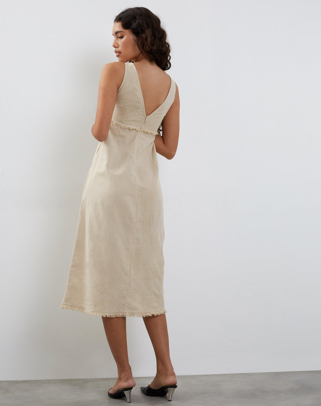 Antari Midi Dress, lin écru