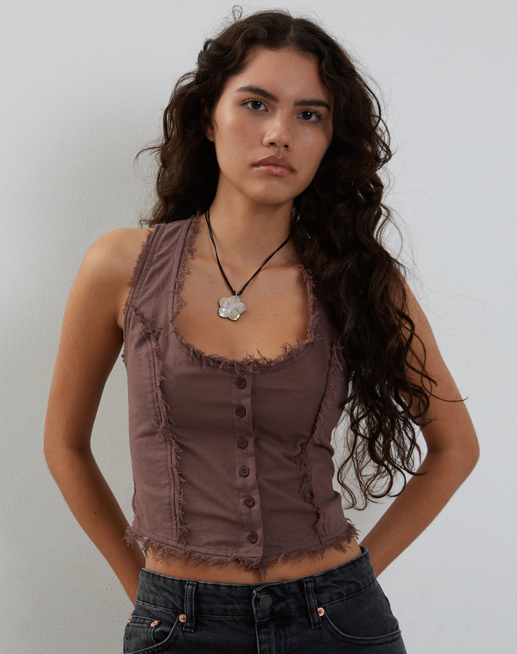 Ayara - Top cami boutonné - Taupe foncé