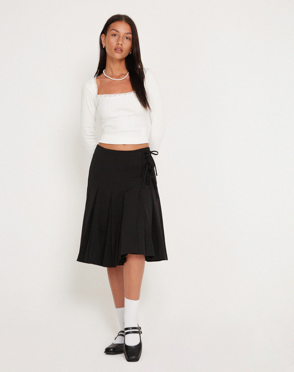 Jupe midi plissée Madelyn, noire