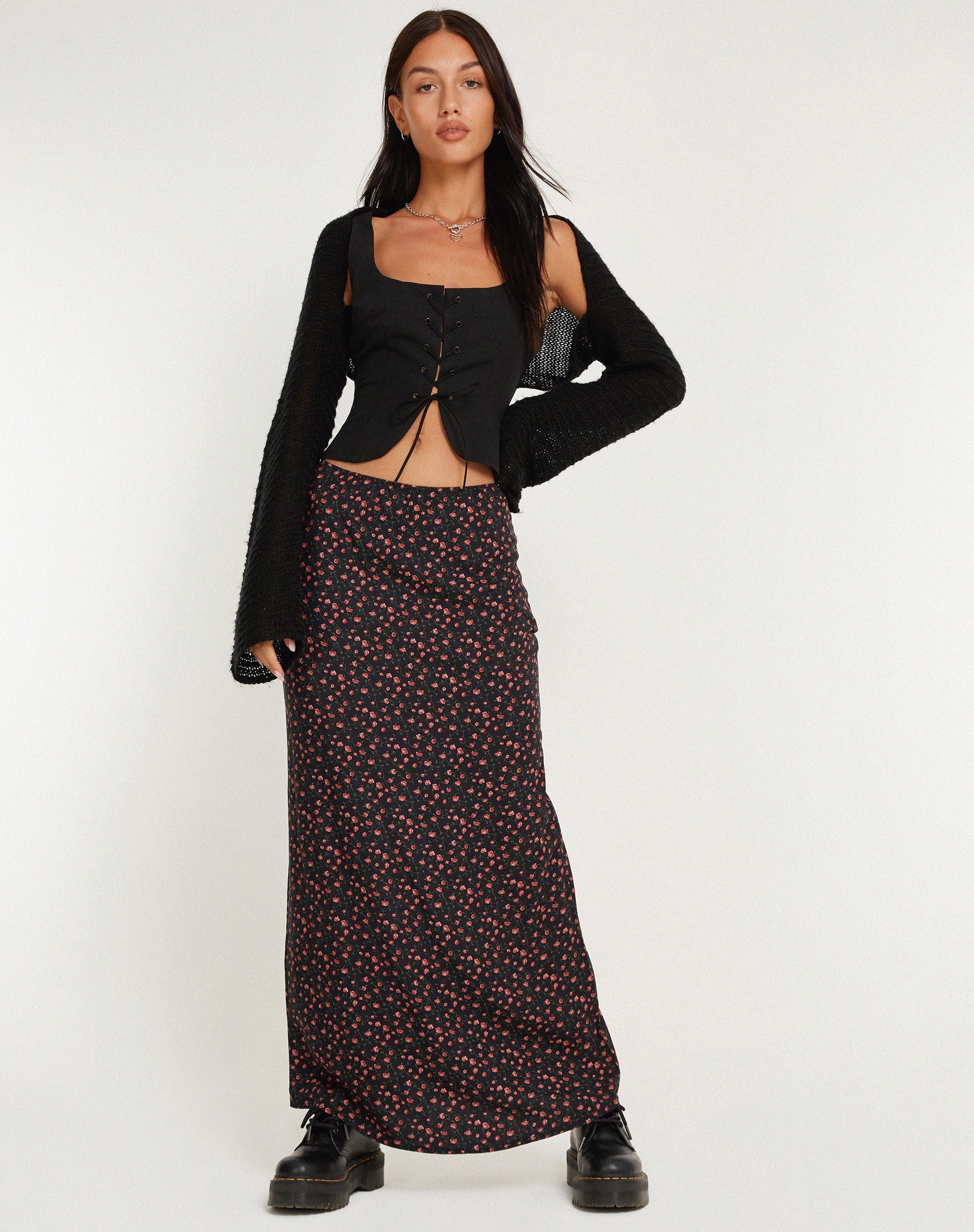 image de Easton Maxi Skirt in Dark Pink Rose Black