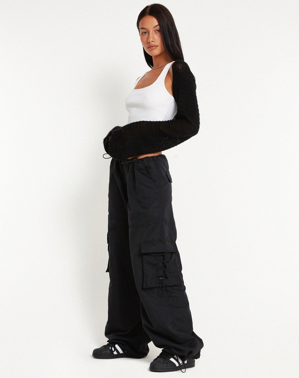 Pantalon cargo à jambes larges Fabio en noir