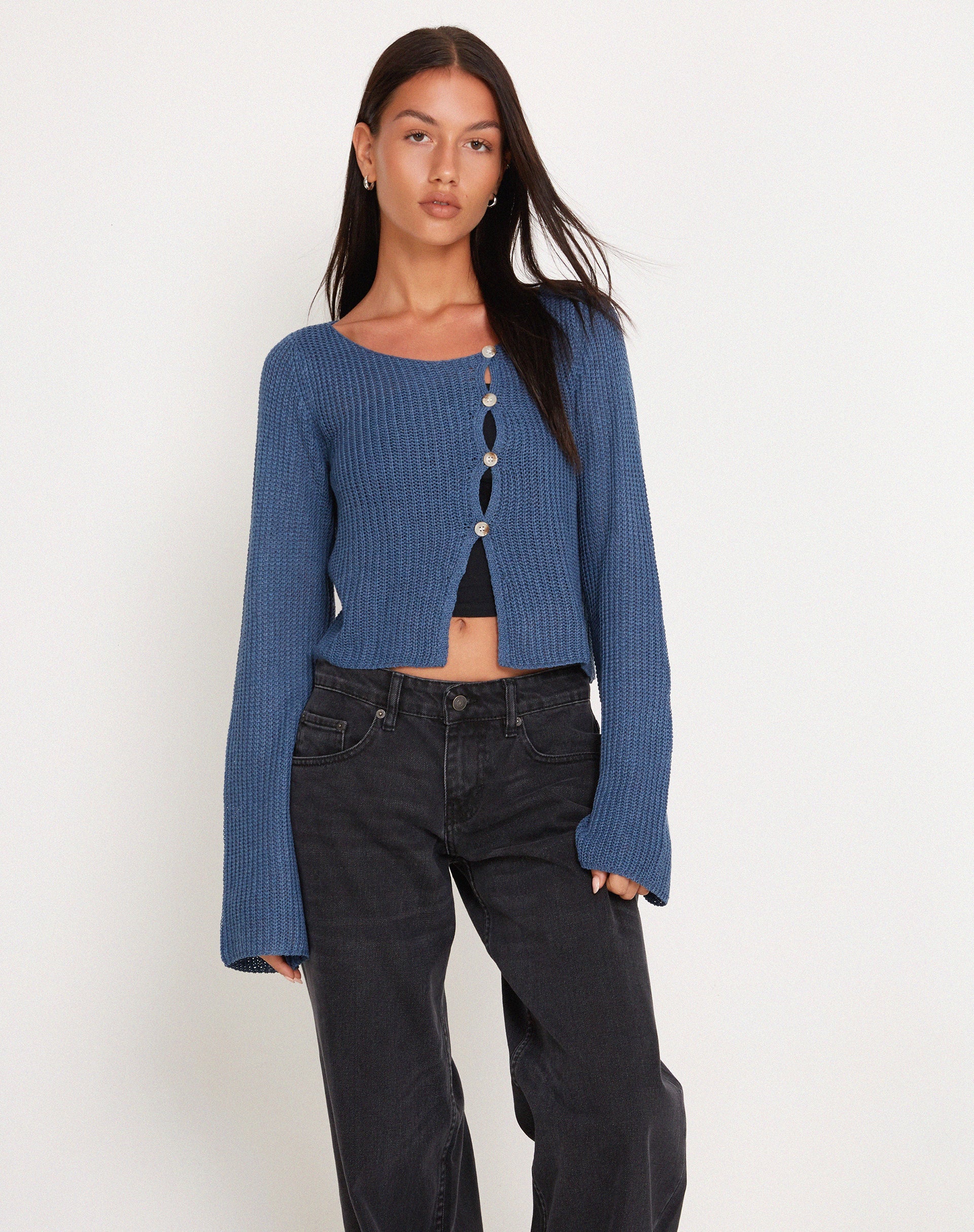 image de Kazayo Long Sleeve Knit Top in Midnight Blue
