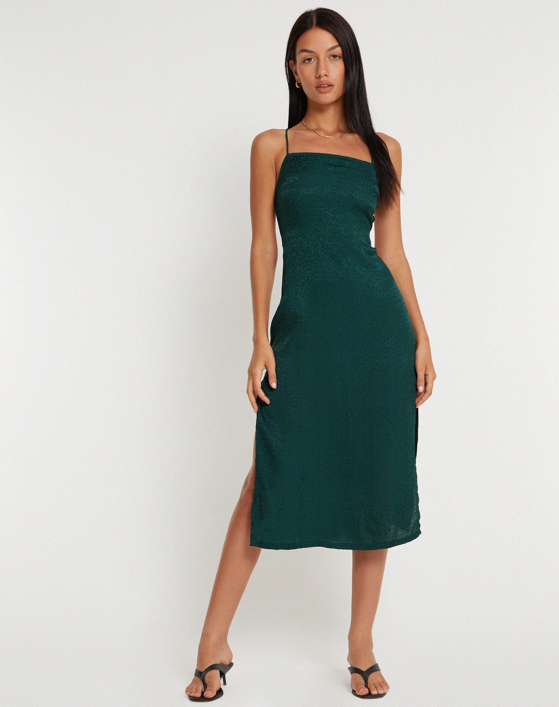 image de Nosita Midi Dress in Satin Cheetah Forest Green