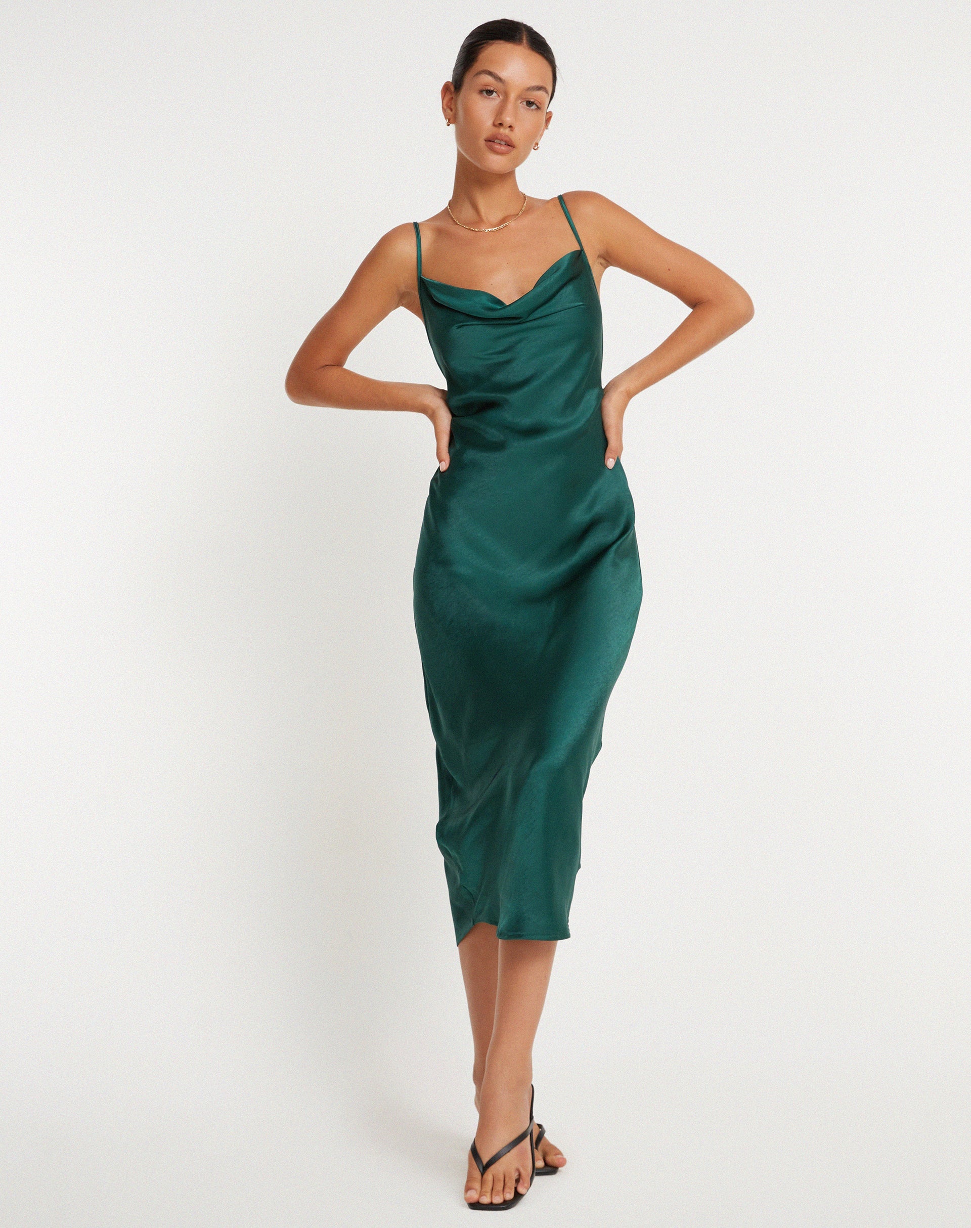 Image de Palasha Midi Dress in Satin Forest Green