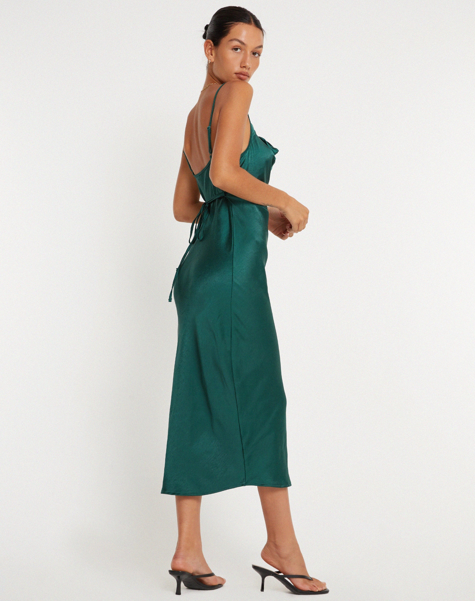 Image de Palasha Midi Dress in Satin Forest Green