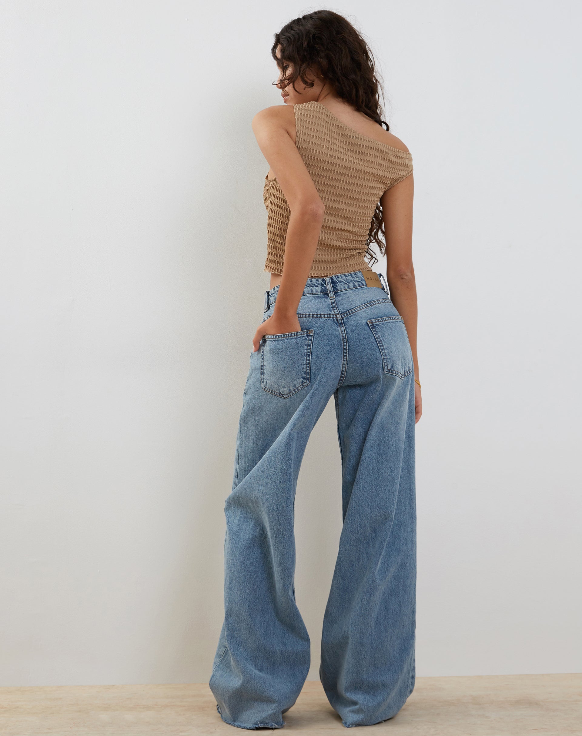 Image de Peyton One Shoulder Waffle Knit Top in Oat